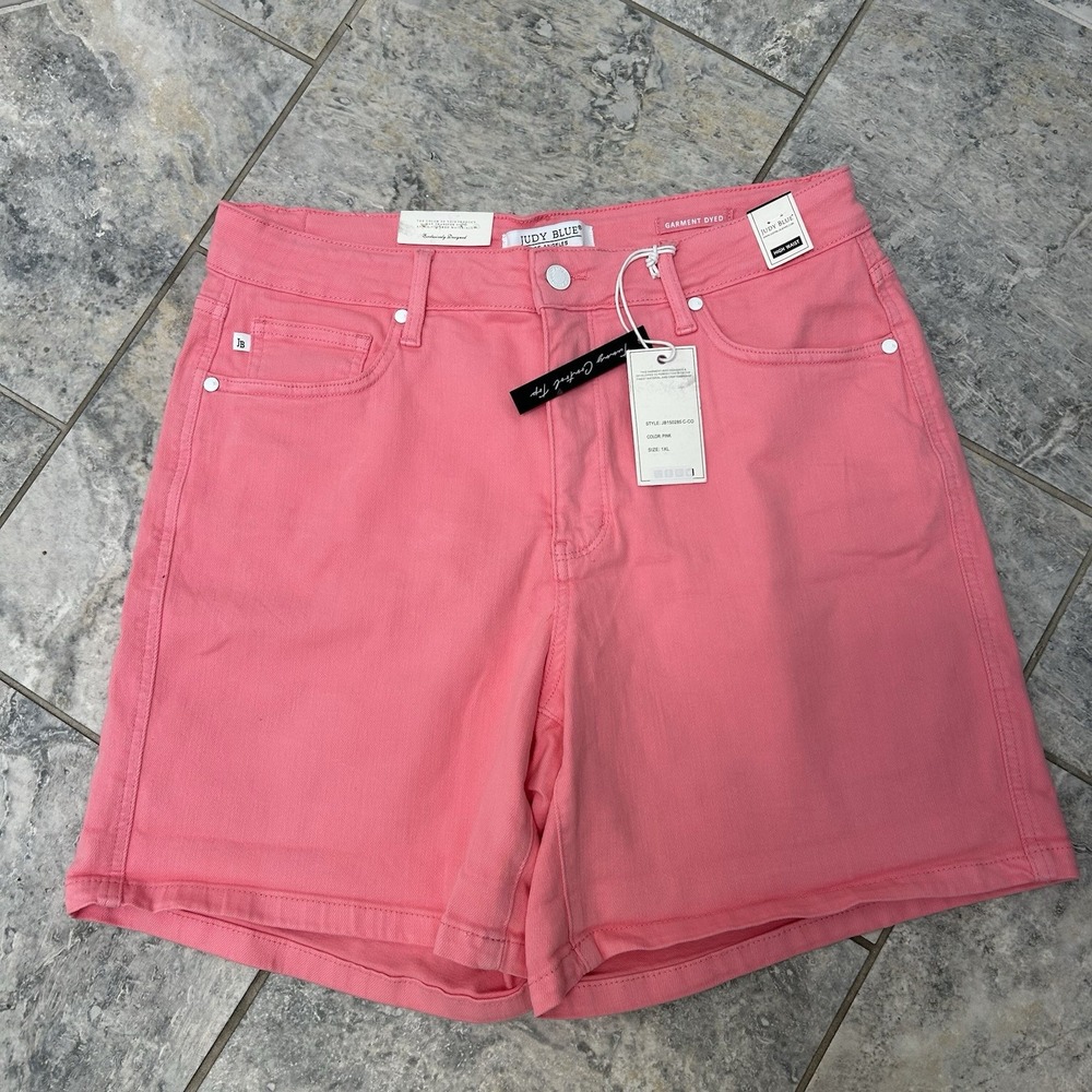 Judy Blue NWT Tummy Control Pink Hi-Rise Denim Shorts‎ Size 1XL Style #150285 - Picture 5 of 6